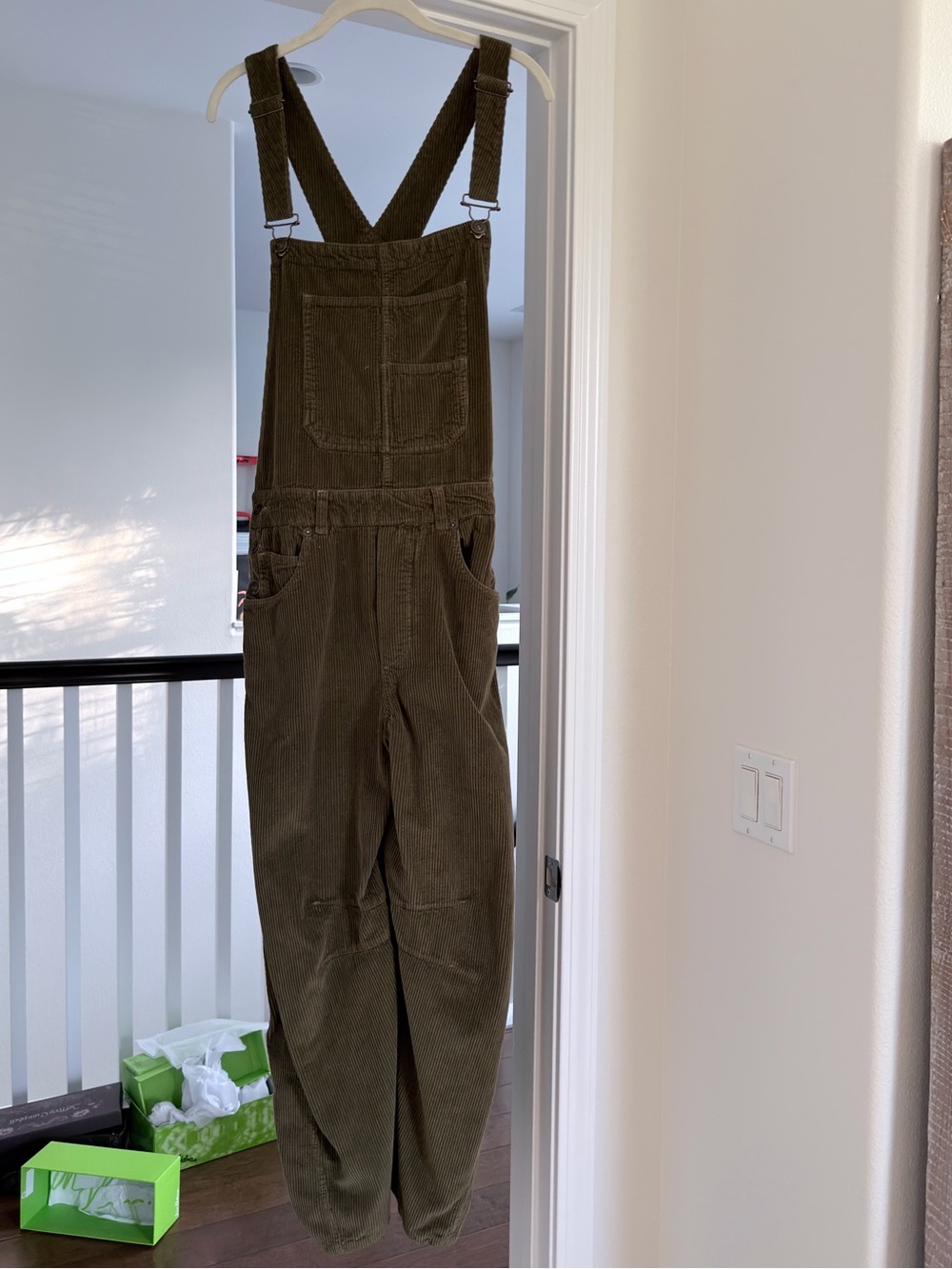 Free People We The Free Corduroy Overalls Medium Olive Utility Baggy Boho - Picture 8 of 8